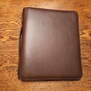 Day Timer Brown Faux Leather Zippered Portfolio Case Handle Business Organizer‎